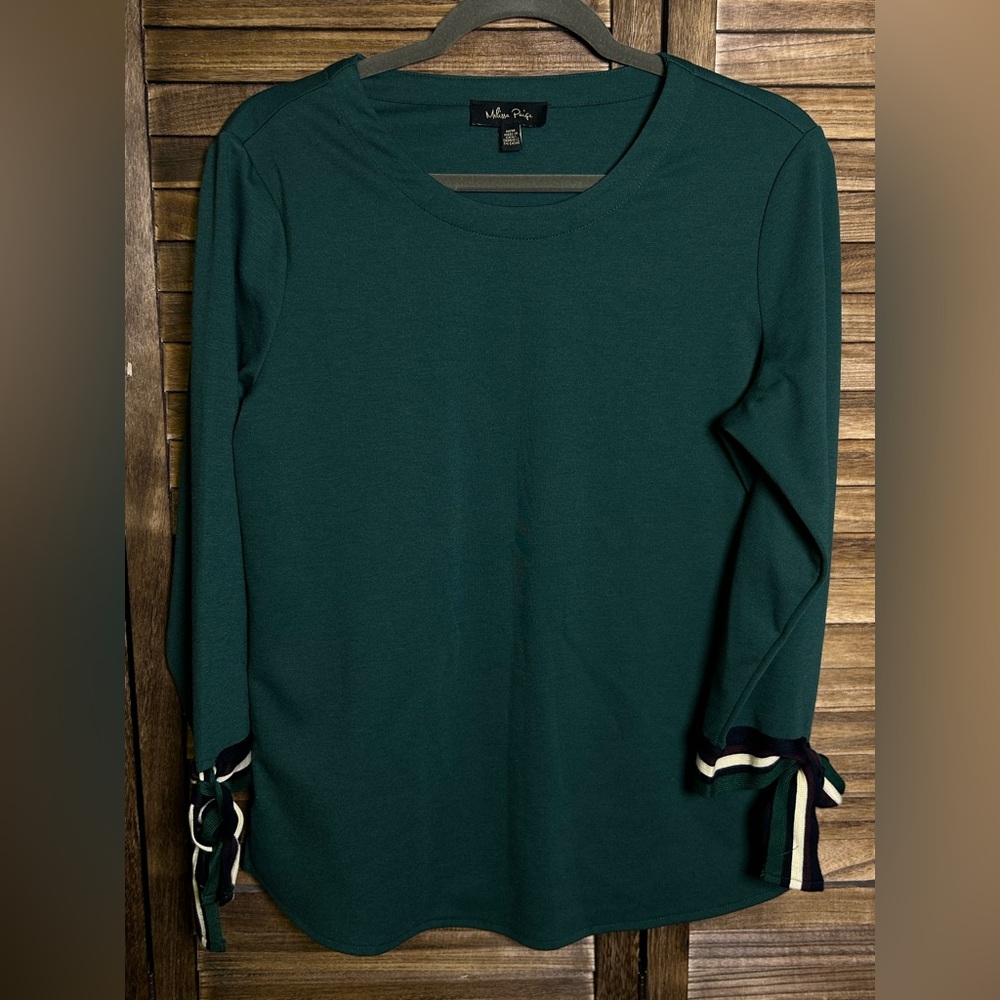 Melissa Paige Teal Blouse with Ribbon Accents - Picture 1 of 4